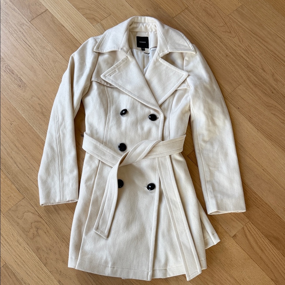 Express Cream Double-Breasted Trench Coat